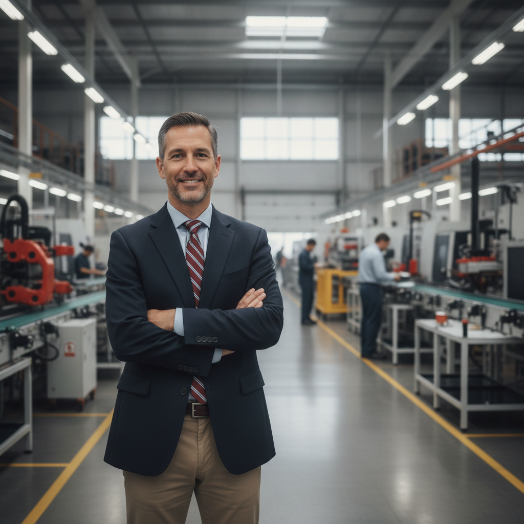 Manufacturing insurance advisor on a factory floor